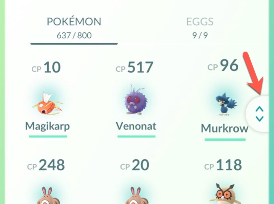 Updated the Pokémon collection screen scroll bar